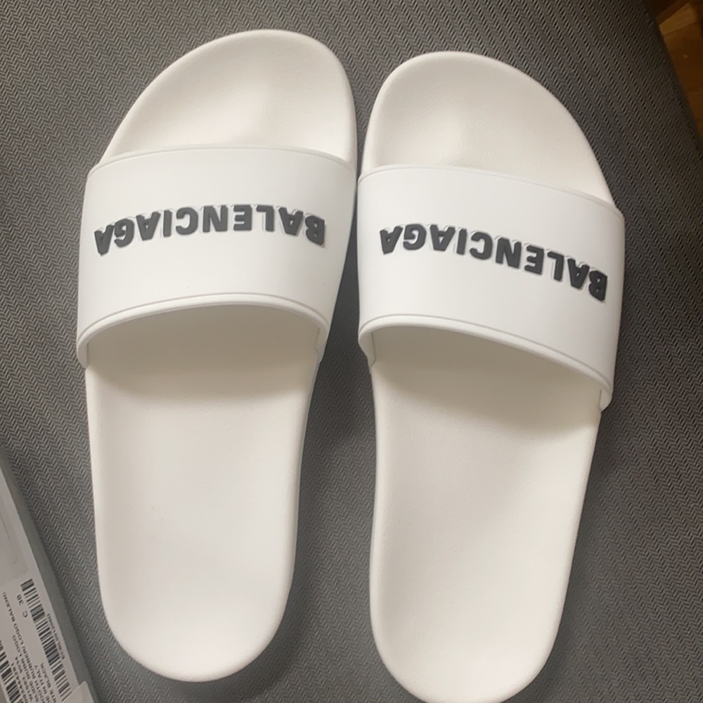 Balenciaga White Pool Slide Sandals. Never Worn!